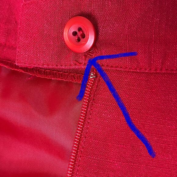 Joan Leslie Midi Pencil Skirt Size 14 Red Linen Blend Back Zip Lined Classic Vtg - Picture 9 of 9